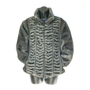 1 Madison Rippled Front Zip Up Sweater Jacket Women's M Gray Black Blend